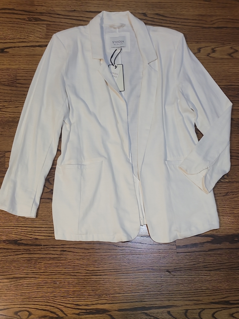 Stoosh Cream Open-Front Linen-Blend Blazer